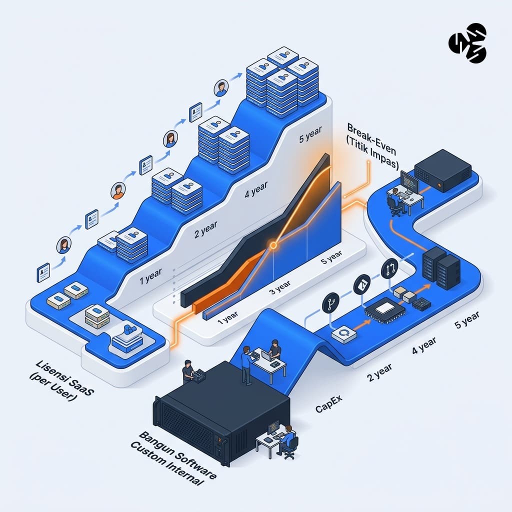 Analisis TCO 5 Tahun Lisensi SaaS Lawan Bangun Software Custom Perusahaan